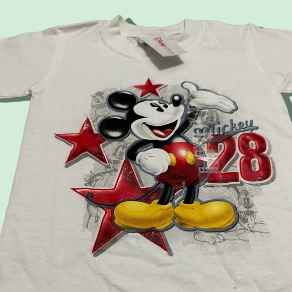 NWT Disney Store Mickey Mouse White Red Short Sleeve Tee Shirt Sz 2-3 XXS - Picture 4 of 7